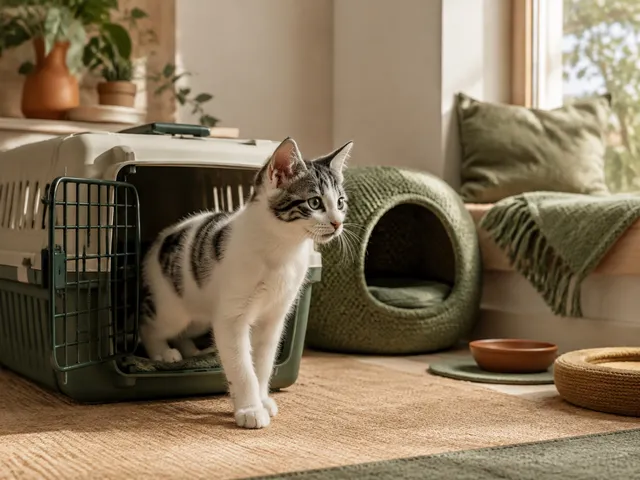 Котёнок эгейской кошки спокойно исследует новый дом