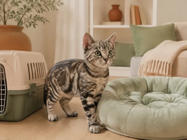 Котёнок азиатской табби осваивает новый дом