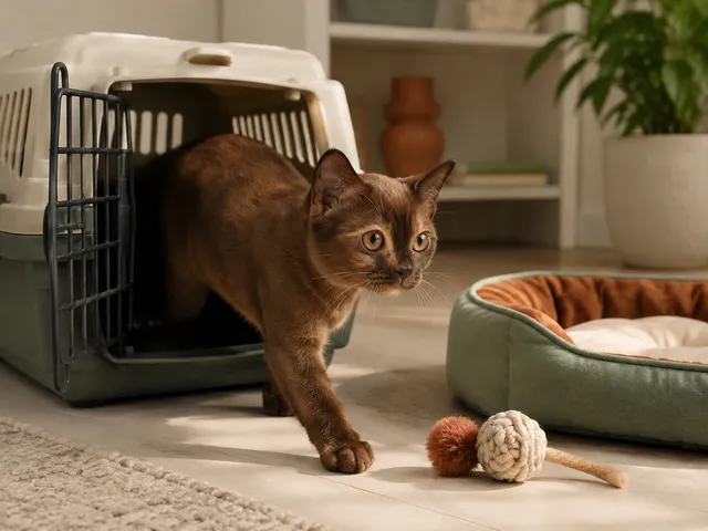 Соболиный котёнок бурманской кошки осваивает новый дом