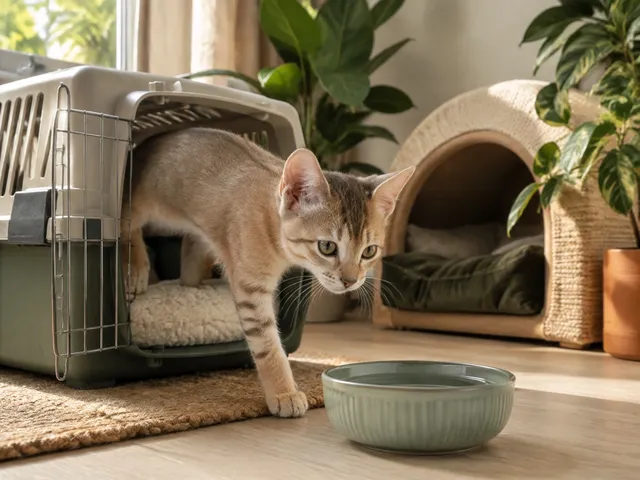Котёнок цейлонской кошки знакомится с новым домом