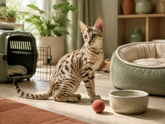 Пятнистый котёнок канаани знакомится с новым домом