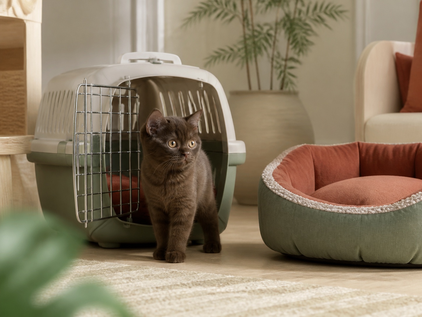 Котёнок американской бурманской кошки осваивает дом