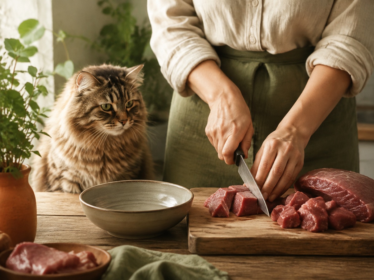 Безопасная проверка продукта «мясо и сырое мясо» для кошки